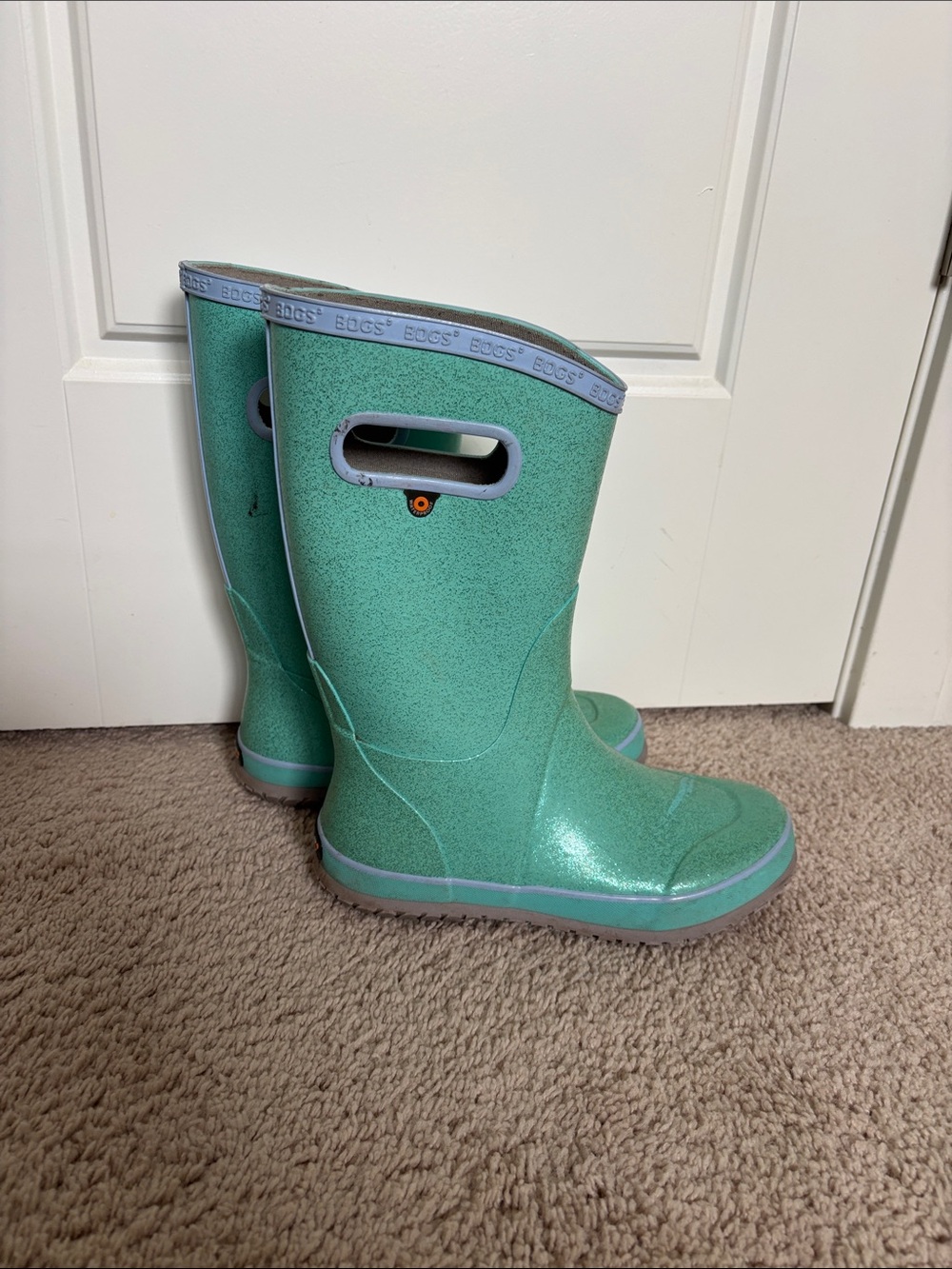Bogs Kids Mint Green Glitter Waterproof Rain Boots